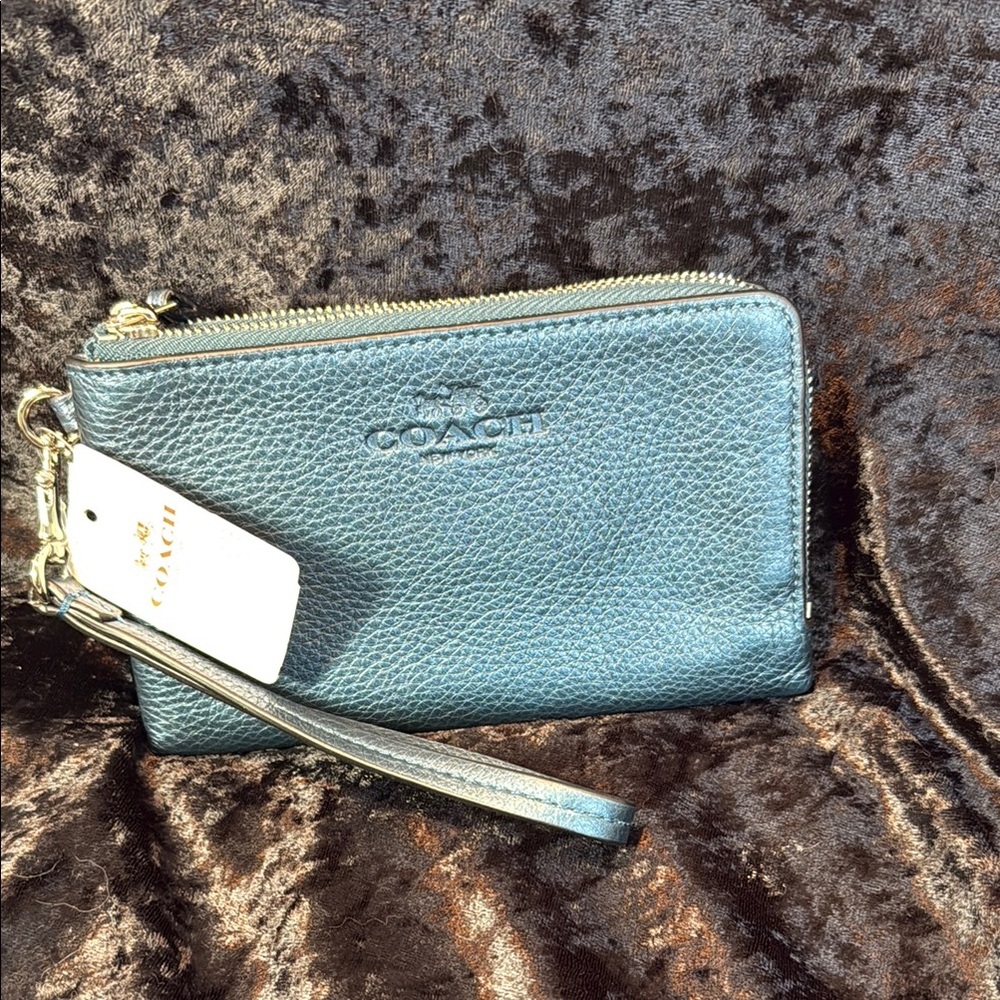 Coach Blue leather wristlet